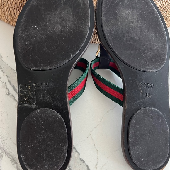 Gucci  Women’s Lifford Flip-flop- leather/nylon Web Slides Sz 38 - Picture 4 of 12